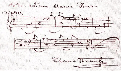 Hudební rukopis Johanna Strausse „Na krásném modrém Dunaji“