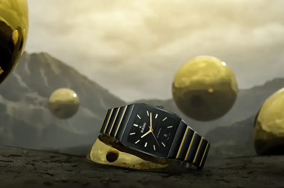 Černozlatý náramek Rado Anatom vyrobený z leštěné high-tech keramiky