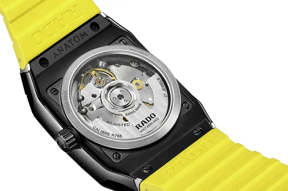 Mechanismus hodinek Rado Anatom Automatic R10201259 s viditelným průhledným dýnkem – kalibr R766 Swiss Made