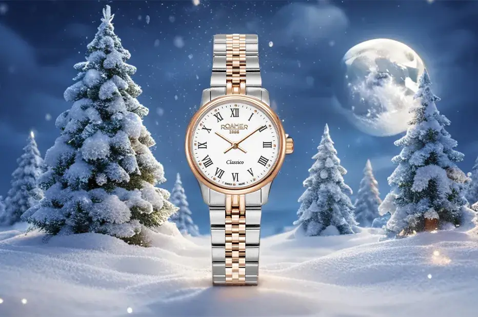 Klasické dámské hodinky s římskými číslicemi Roamer Classico na dvoubarevném náramku