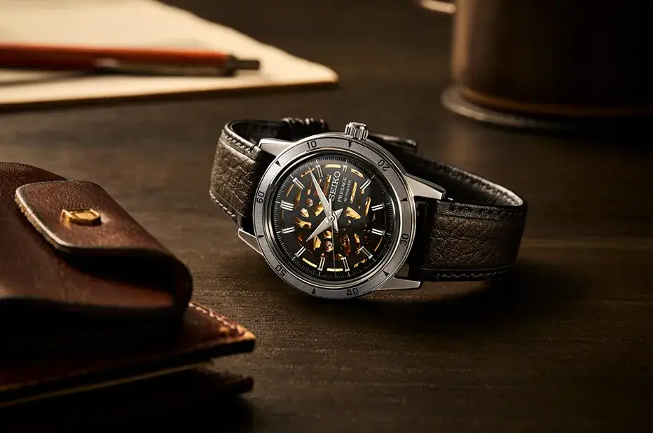 Retro pánské hodinky se skeletovým mechanizmem Seiko Presage Style 60’s Skeleton