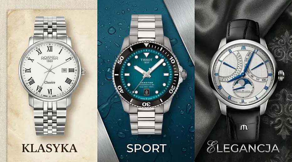 Srovnání tří stylů hodinek: klasické, sportovní a elegantní