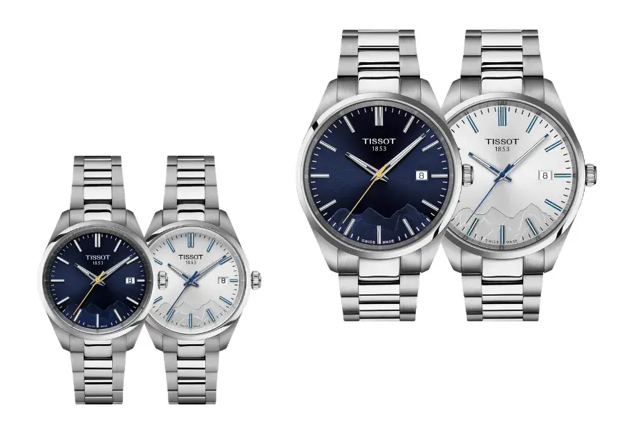 Hodinky Tissot PR 100 Jungfraubahn – dámská a pánská speciální edice inspirovaná vrcholem Jungfrau s motivem hor na ciferníku