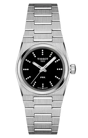 Tissot PRX 25 mm, černý ciferník s diamanty