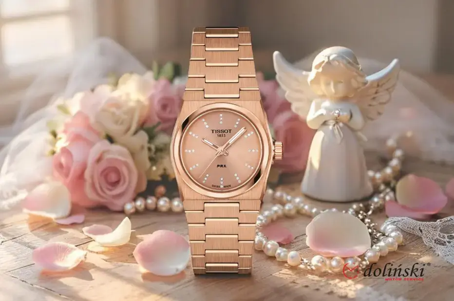 Hodinky Tissot PRX 25 mm v růžově zlaté verzi s diamanty – elegantní dárek ke svatému přijímání pro dívku