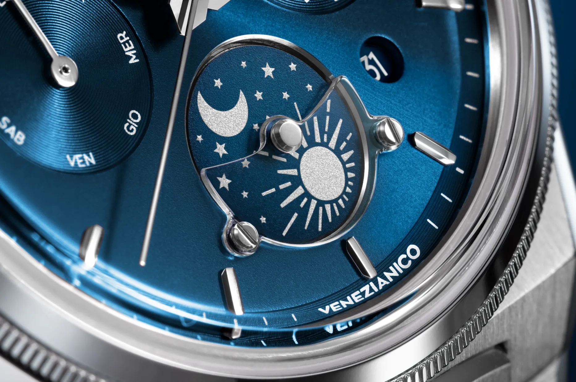 Venezianico Arsenale Calendario Blue s 24hodinovým ukazatelem den/noc