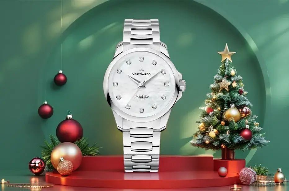 Stříbrné dámské hodinky Venezianico s perleťovým ciferníkem a diamanty