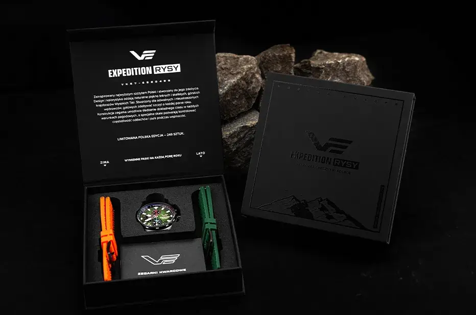Sada hodinek Vostok Europe Expedition Rysy – limitovaná edice se dvěma řemínky a elegantní krabičkou