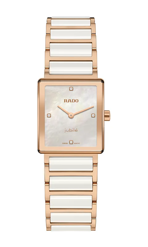 Čtvercové bicolor hodinky Rado Integral Diamonds Lady R20251902 s perleťovým číselníkem a diamanty