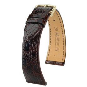 Řemínek Hirsch Genuine Croco hnědý, Verze: hnědá, Šířka řemínku: 18, Šířka u spony: 16, Délka řemínku: L - 120/80 