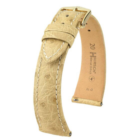 Řemínek Hirsch Massai Ostrich béžový, Verze: béžová, krémová, Šířka řemínku: 16, Šířka u spony: 14, Délka řemínku: M - 110/70 