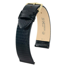 Řemínek Hirsch Lizard černý, Verze: černá, Šířka řemínku: 16, Šířka u spony: 14, Délka řemínku: M - 110/70 