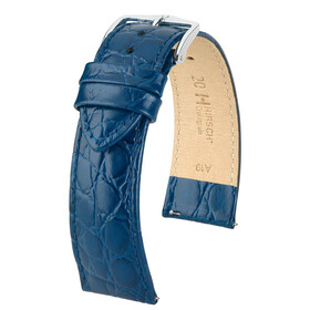 Řemínek Hirsch Crocograin modrý, Verze: modrá, Šířka řemínku: 12, Šířka u spony: 10, Délka řemínku: M - 110/70 