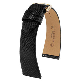 Řemínek Hirsch Lizard New černý, Verze: černá, Šířka řemínku: 20, Šířka u spony: 16, Délka řemínku: L - 120/80 
