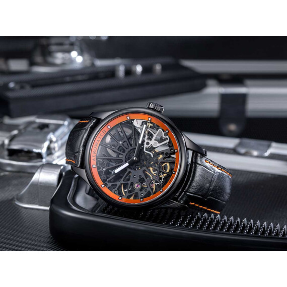 Pánské hodinky Aerowatch A 50981 NO18 Renaissance Skeleton Cobweb, Verze: oranžová , 3 image