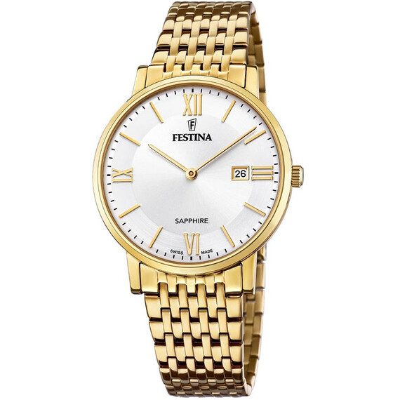 Pánské hodinky Festina Swiss Made F20020/1, Verze: žluté zlato 