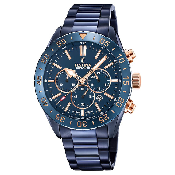 Pánské hodinky Festina Ceramic Chrono F20576/1, Verze: modrá 
