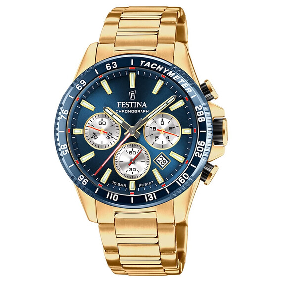 Pánské hodinky Festina Timeless Chronograph F20634/2, Verze: žluté zlato 