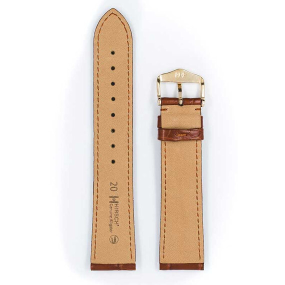 Řemínek Hirsch Genuine Alligator zlatohnědý 22 L - 120/80, Verze: hnědá2, Šířka řemínku: 22, Šířka u spony: 20, Délka řemínku: L - 120/80 , 3 image