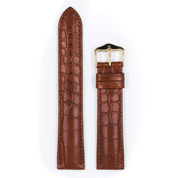 Řemínek Hirsch Genuine Alligator zlatohnědý 22 L - 120/80, Verze: hnědá2, Šířka řemínku: 22, Šířka u spony: 20, Délka řemínku: L - 120/80 , 2 image