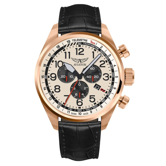 Pánské hodinky Aviator Airacobra P45 Chrono V.2.25.2.173.4, Verze: růžové zlato 