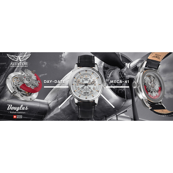 Pánské hodinky Aviator Douglas Day-Date Meca-41 Polish Edition V.3.36.0.293.4 PL, Verze: černá , 5 image