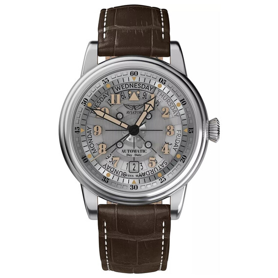 Pánské hodinky Aviator Douglas Day-Date Meca-41 V.3.36.0.286.4, Verze: hnědá 