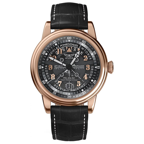 Pánské hodinky Aviator Douglas Day-Date Meca-41 Polish Edition V.3.36.2.294.4 PL, Verze: růžové zlato 