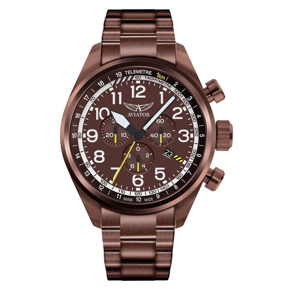 Pánské hodinky Aviator Airacobra P45 Chrono V.2.25.8.172.5, Verze: hnědá 