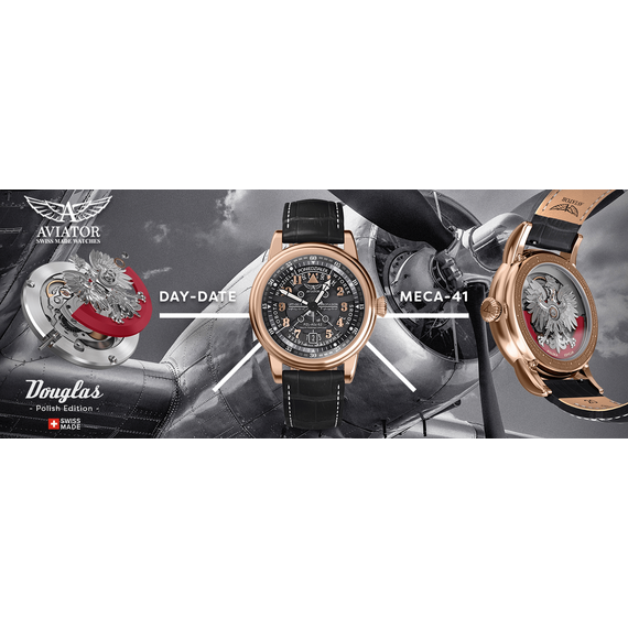 Pánské hodinky Aviator Douglas Day-Date Meca-41 Polish Edition V.3.36.2.294.4 PL, Verze: růžové zlato , 5 image