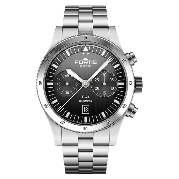 Pánské hodinky Fortis Flieger F-43 Bicompax Black F4240006, Verze: stříbrná 