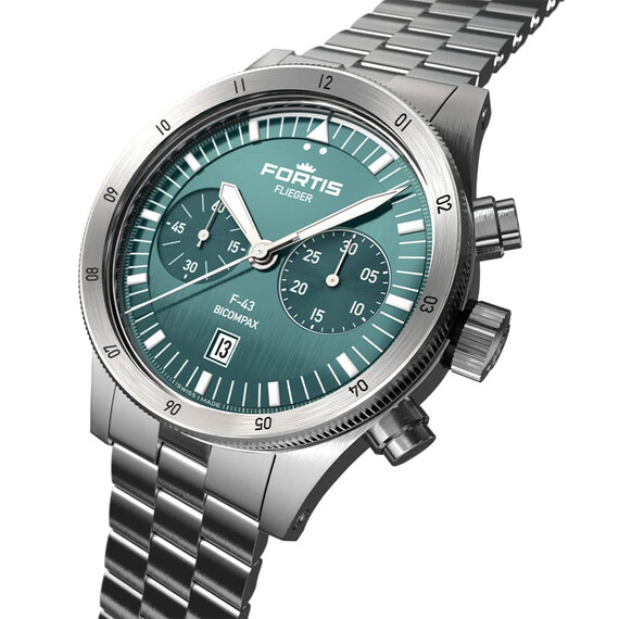 Pánské hodinky Fortis Flieger F-43 Bicompax Petrol F4240008, Verze: stříbrná4 , 4 image