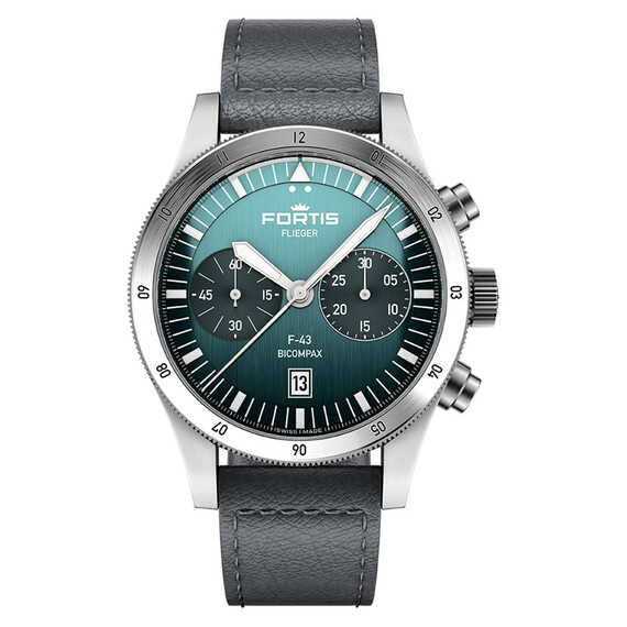 Pánské hodinky Fortis Flieger F-43 Bicompax Petrol F4240009, Verze: šedá 