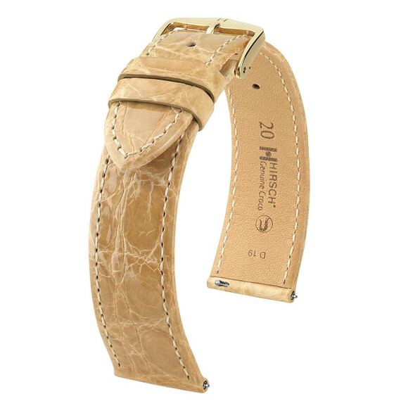 Řemínek Hirsch Genuine Croco béžový 15 M - 110/70, Verze: béžová, krémová, Šířka řemínku: 15, Šířka u spony: 14, Délka řemínku: M - 110/70 