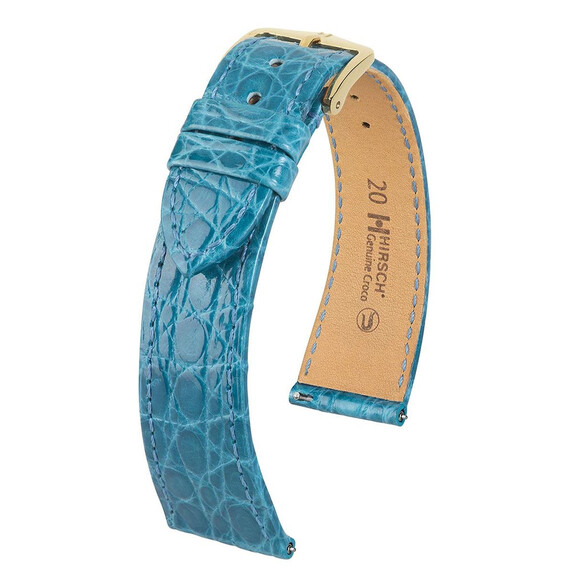 Řemínek Hirsch Genuine Croco tyrkysový 15 M - 110/70, Verze: modrá, Šířka řemínku: 15, Šířka u spony: 14, Délka řemínku: M - 110/70 