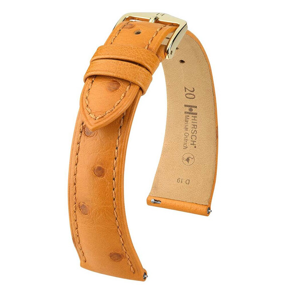 Řemínek Hirsch Massai Ostrich medový 16 M - 110/70, Verze: hnědá2, Šířka řemínku: 16, Šířka u spony: 14, Délka řemínku: M - 110/70 