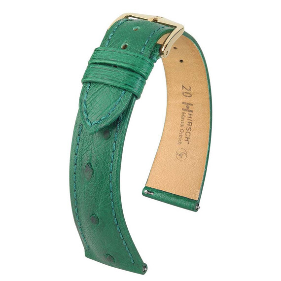 Řemínek Hirsch Massai Ostrich zelený 16 M - 110/70, Verze: zelená, Šířka řemínku: 16, Šířka u spony: 14, Délka řemínku: M - 110/70 