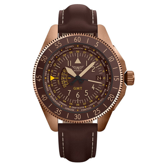 Pánské hodinky Aviator Airacobra GMT V.1.37.8.306.4, Verze: hnědá 