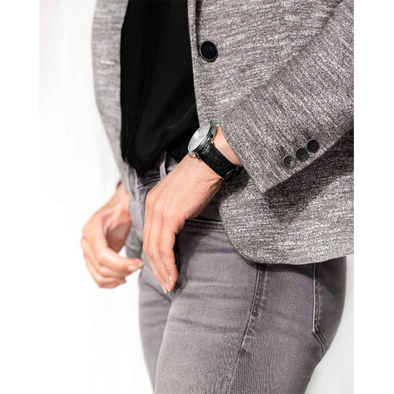 Řemínek Hirsch Leaf černý 20 L - 120/80, Verze: černá, Šířka řemínku: 20, Šířka u spony: 18, Délka řemínku: L - 120/80 , 5 image