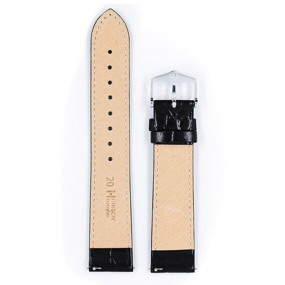 Řemínek Hirsch Crocograin černý 12 M - 110/70, Verze: černá, Šířka řemínku: 12, Šířka u spony: 10, Délka řemínku: M - 110/70 , 3 image