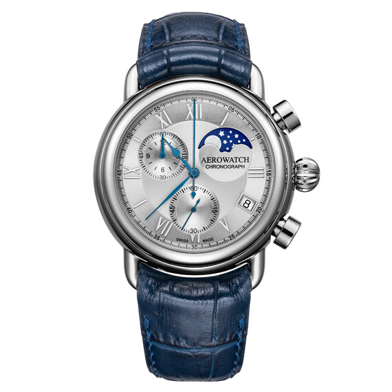 Pánské hodinky Aerowatch 1942 Chrono Moonphase A 78100 AA03, Verze: modrá 