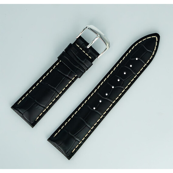 Řemínek Hirsch Alligatorgrain černý 22 L - 120/80, Barva řemínku: černý  , 2 image