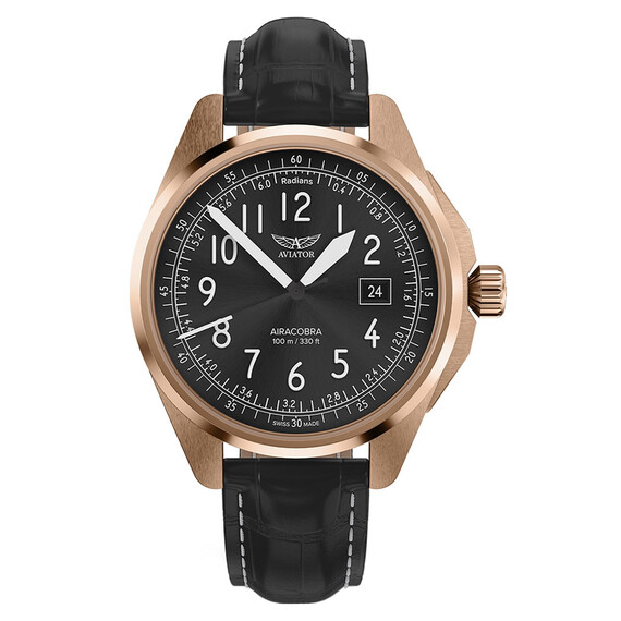 Pánské hodinky Aviator Airacobra 43 Type B V.1.38.2.322.4, Verze: růžové zlato 