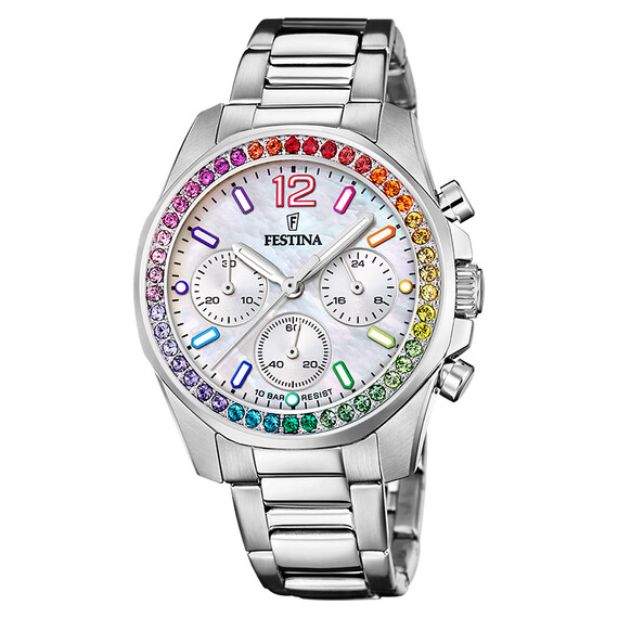 Dámské hodinky Festina Boyfriend Chronograph Rainbow F20606/2, Verze: stříbrná2 