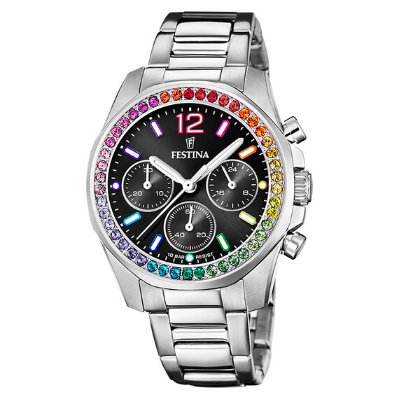 Dámské hodinky Festina Boyfriend Chronograph Rainbow F20606/3, Verze: černá 