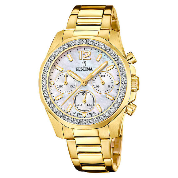 Dámské hodinky Festina Boyfriend Chronograph Rainbow F20609/1, Verze: žluté zlato 