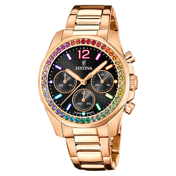 Dámské hodinky Festina Boyfriend Chronograph Rainbow F20639/3, Verze: růžové zlato2 