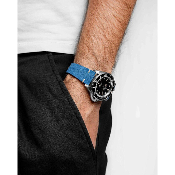 Řemínek Hirsch Serro modrý 22 L - 120/80, Verze: modrá, Šířka řemínku: 22, Šířka u spony: 18 , 6 image