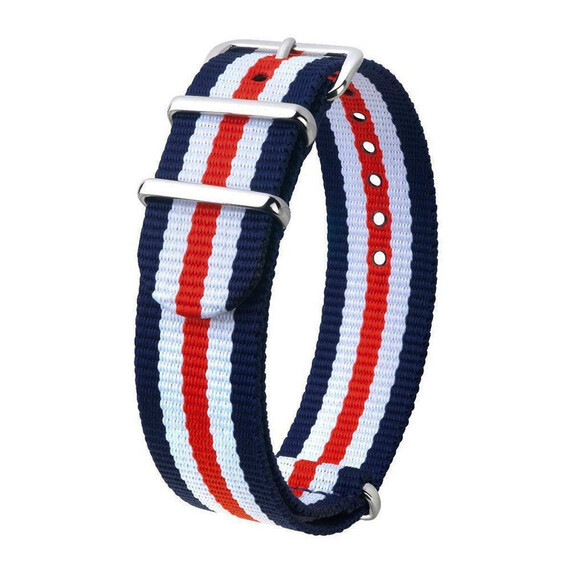 Řemínek NATO modrý bílý červený, Verze: modrá, Šířka řemínku: 20, Šířka u spony: 20 , 2 image