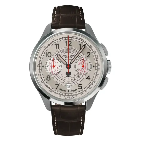 Pánské hodinky Aviator Heritage Chronograph Trimeter Polska Edycja V.4.40.0.351.4 PL, Verze: hnědá 
